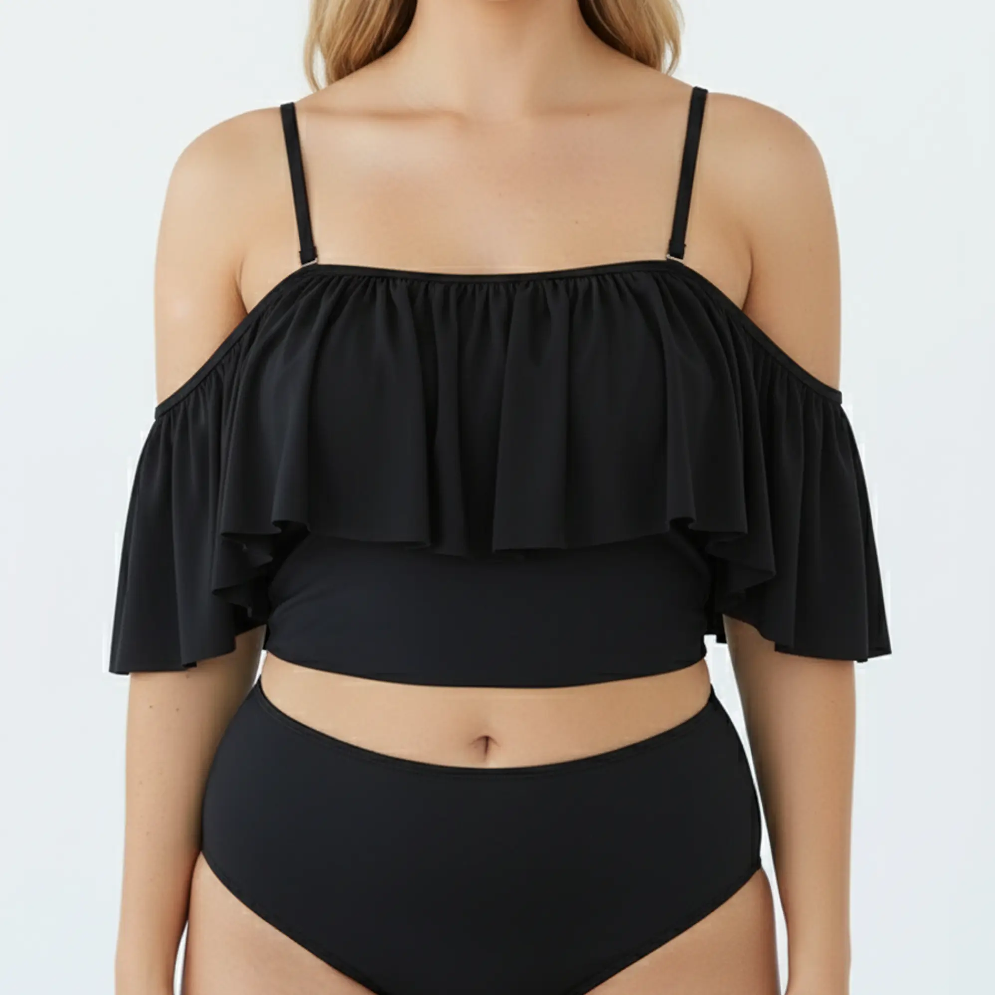 Top de traje de baño sin hombros vuelos colores 4