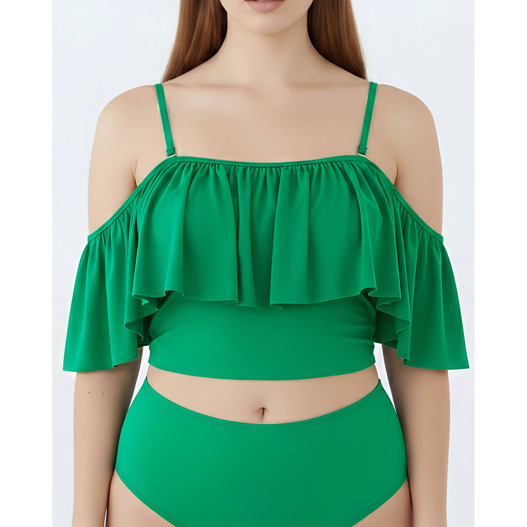 Top de traje de baño sin hombros vuelos colores 6