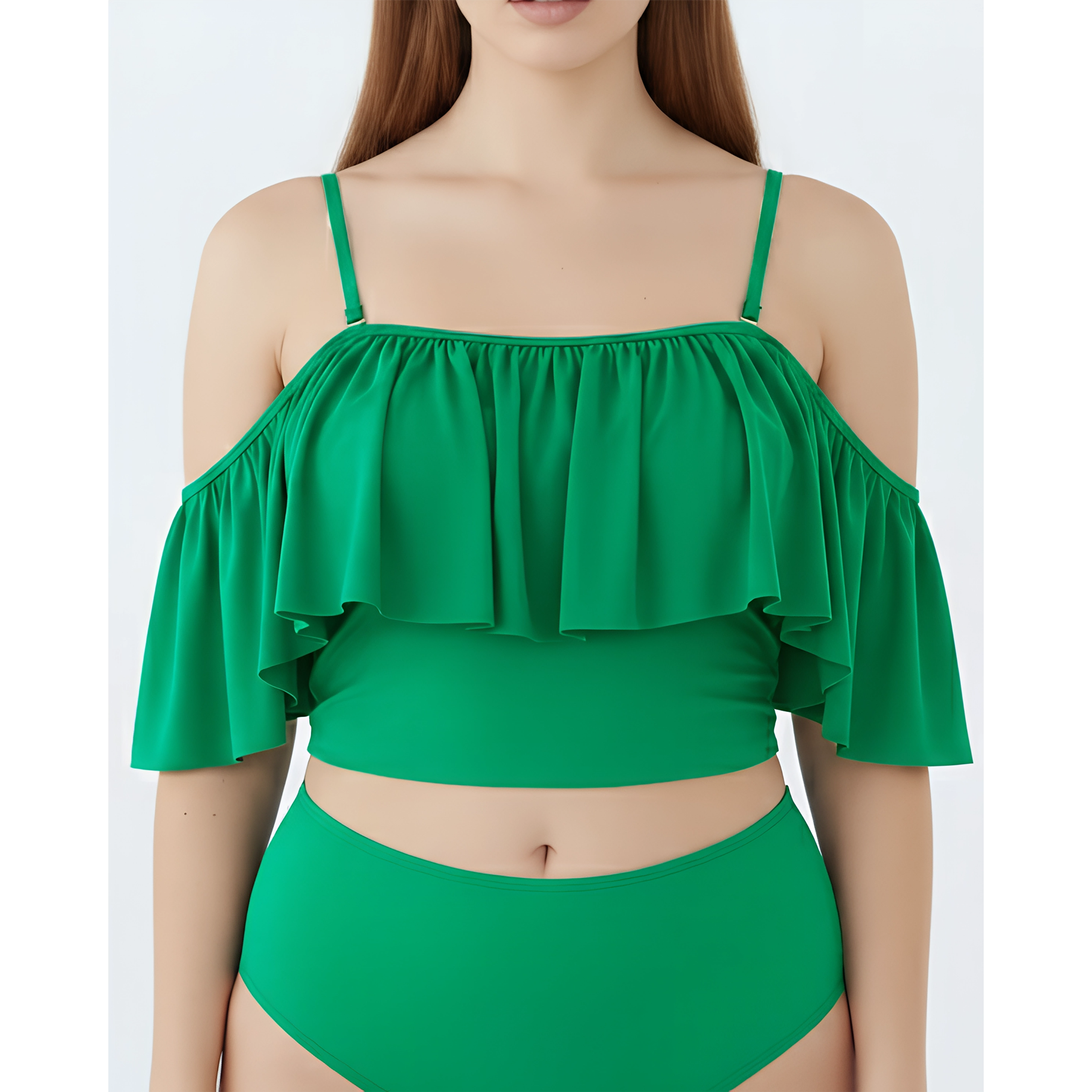 Top de traje de baño sin hombros vuelos colores 6