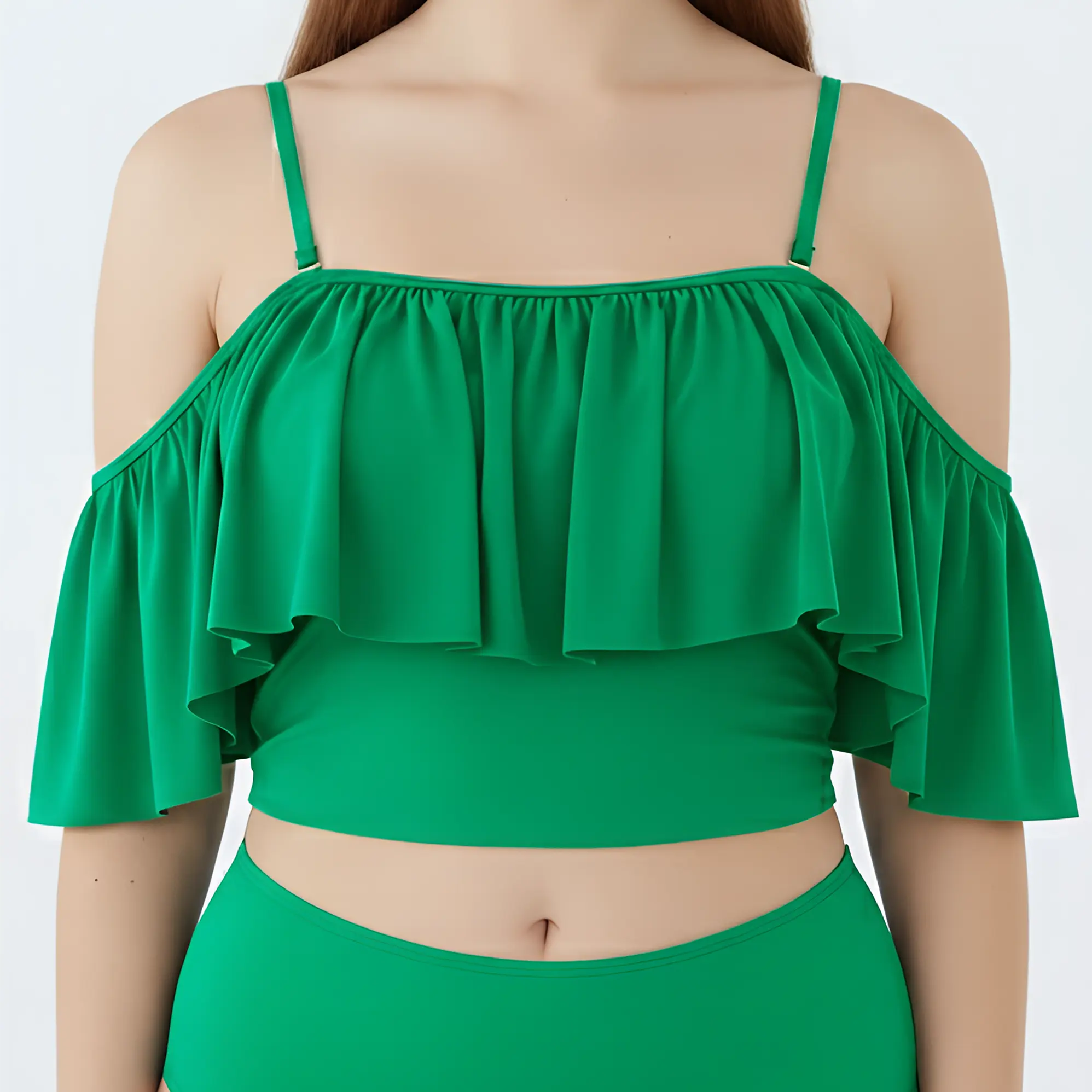 Top de traje de baño sin hombros vuelos colores 6