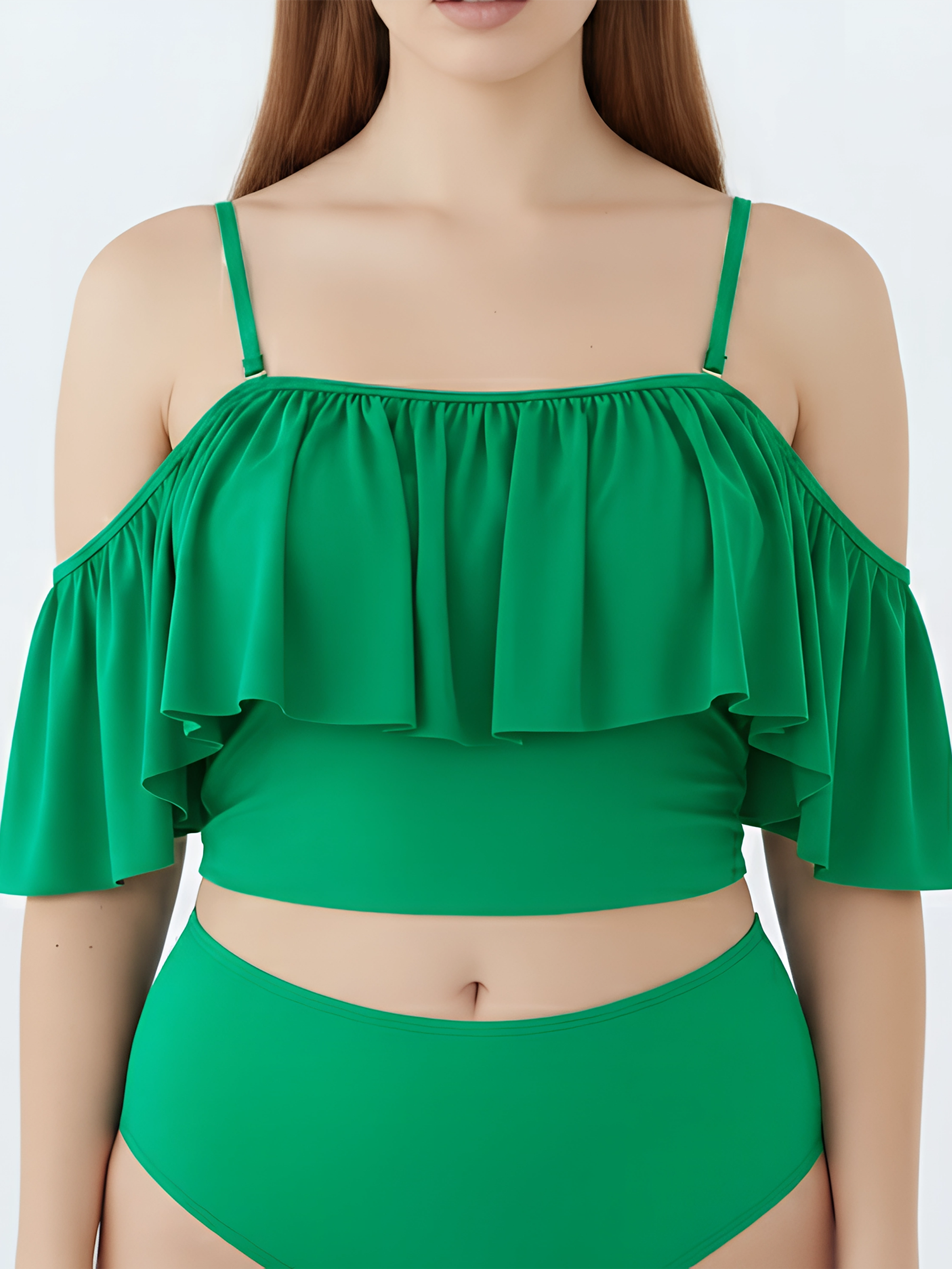 Top de traje de baño sin hombros vuelos colores 6