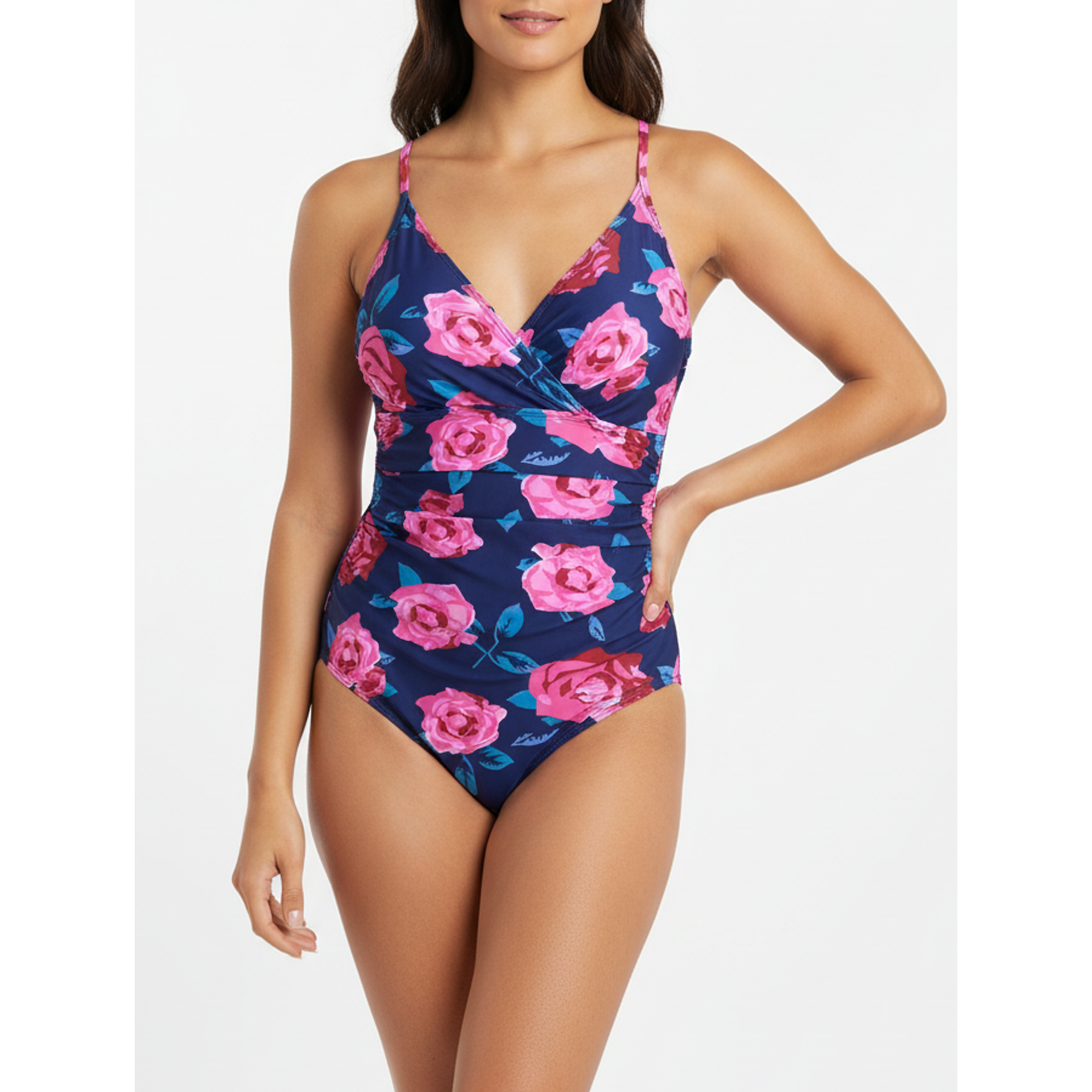 Traje de baño Basic V azul flores 1