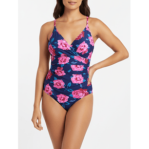 Traje de baño Basic V azul flores