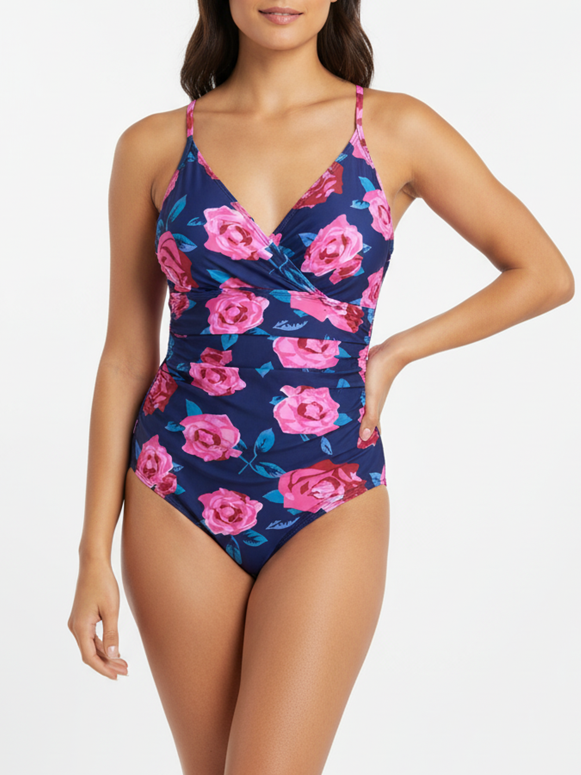 Traje de baño Basic V azul flores 1