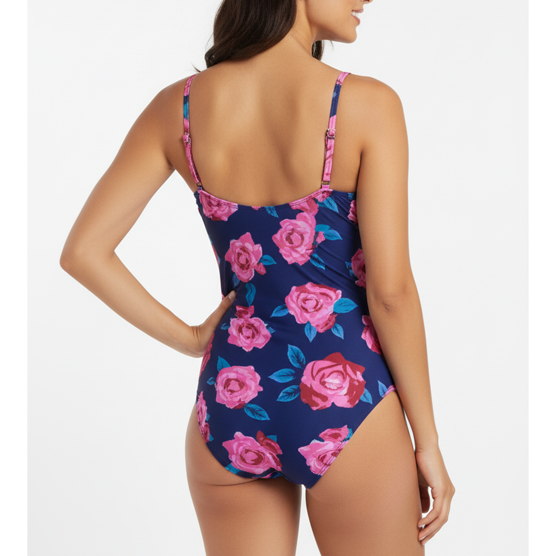 Traje de baño Basic V azul flores 3