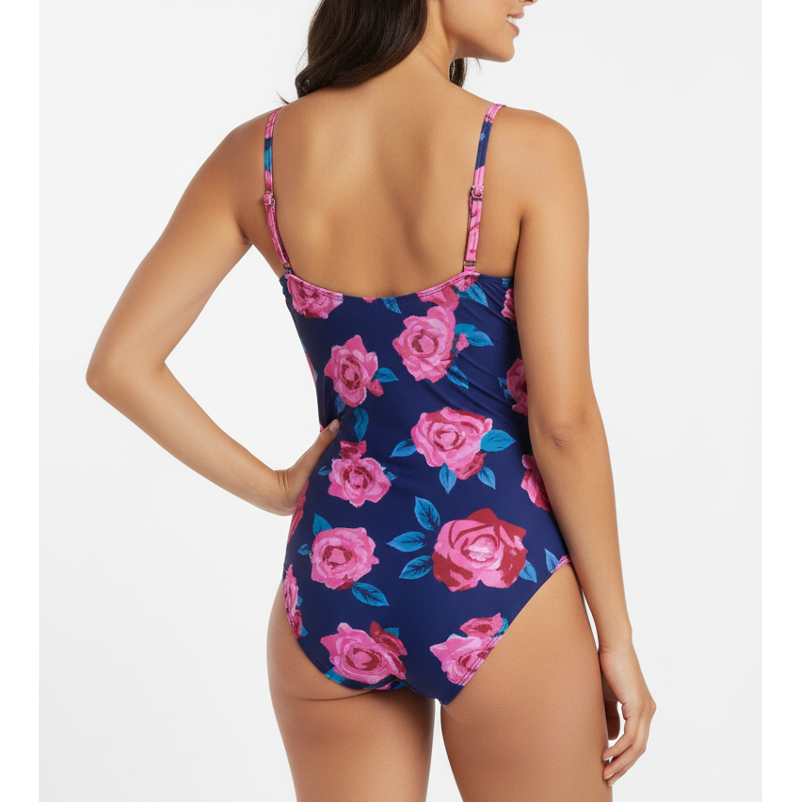 Traje de baño Basic V azul flores 3