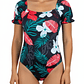 Traje de baño mangas estampado Floral rojo - Miniatura 1