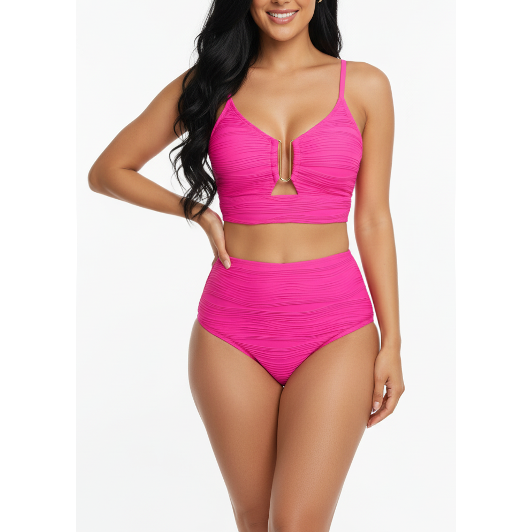 Bikini tiro alto mujer Victoria texturado rosa 1