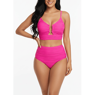 Bikini tiro alto mujer Victoria texturado rosa