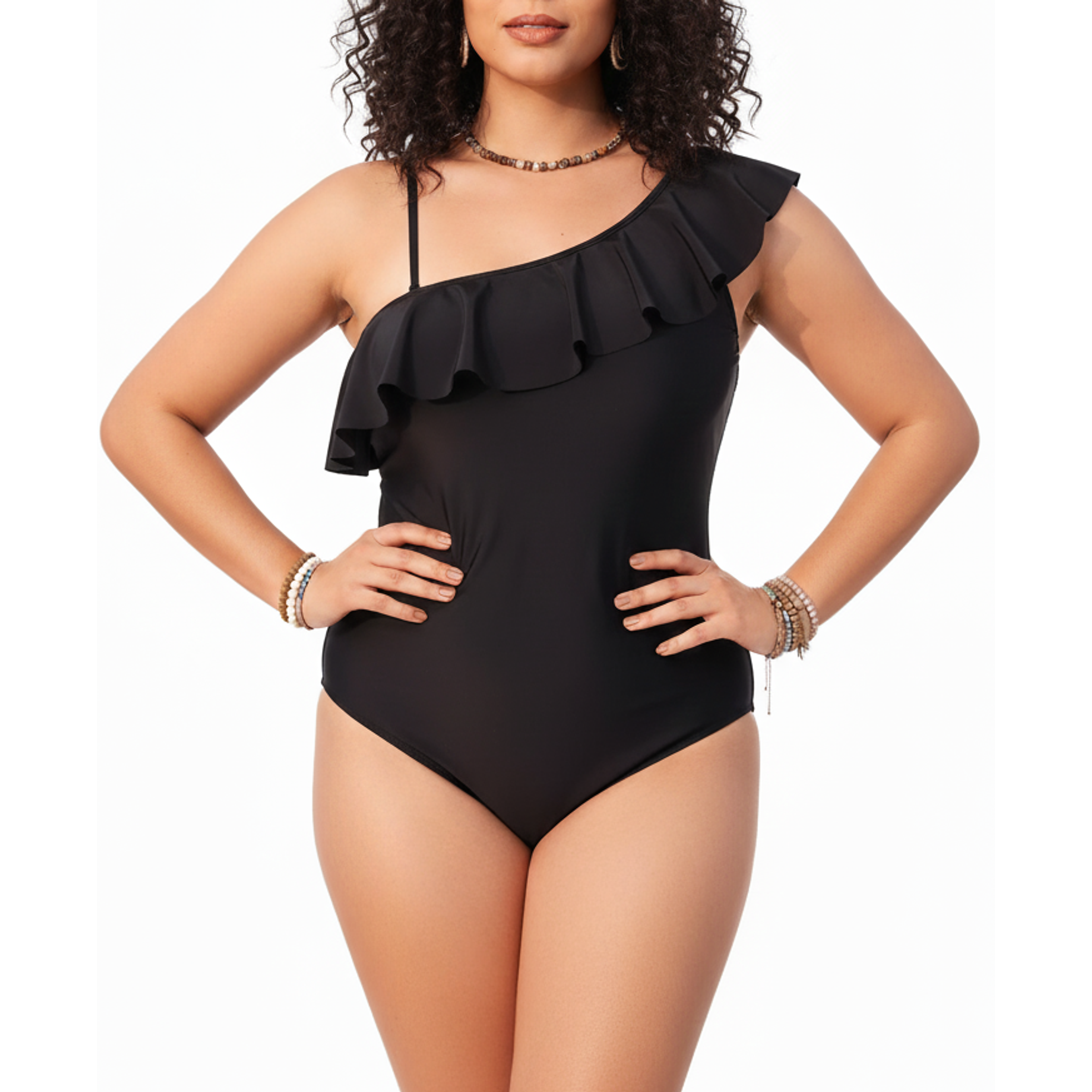 Traje de baño asimétrico plus size negro vuelos 1