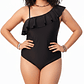 Traje de baño asimétrico plus size negro vuelos - Miniatura 1