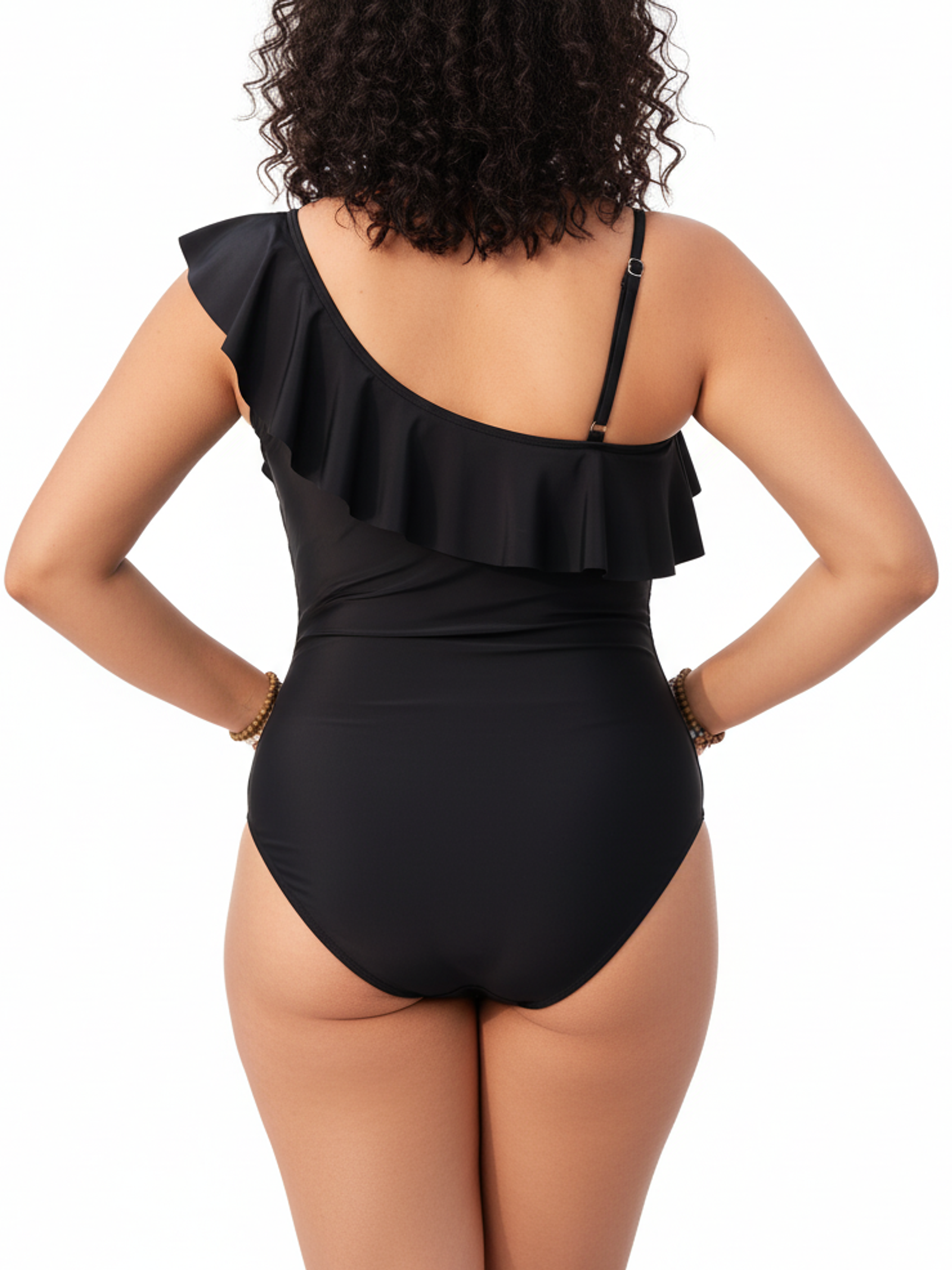 Traje de baño asimétrico plus size negro vuelos 3