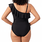 Traje de baño asimétrico plus size negro vuelos - Miniatura 3