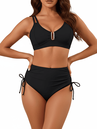 Bikini tiro alto mujer Victoria Straps negro