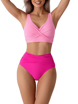 Bikini tiro alto Mila bicolor Rosa fucsia