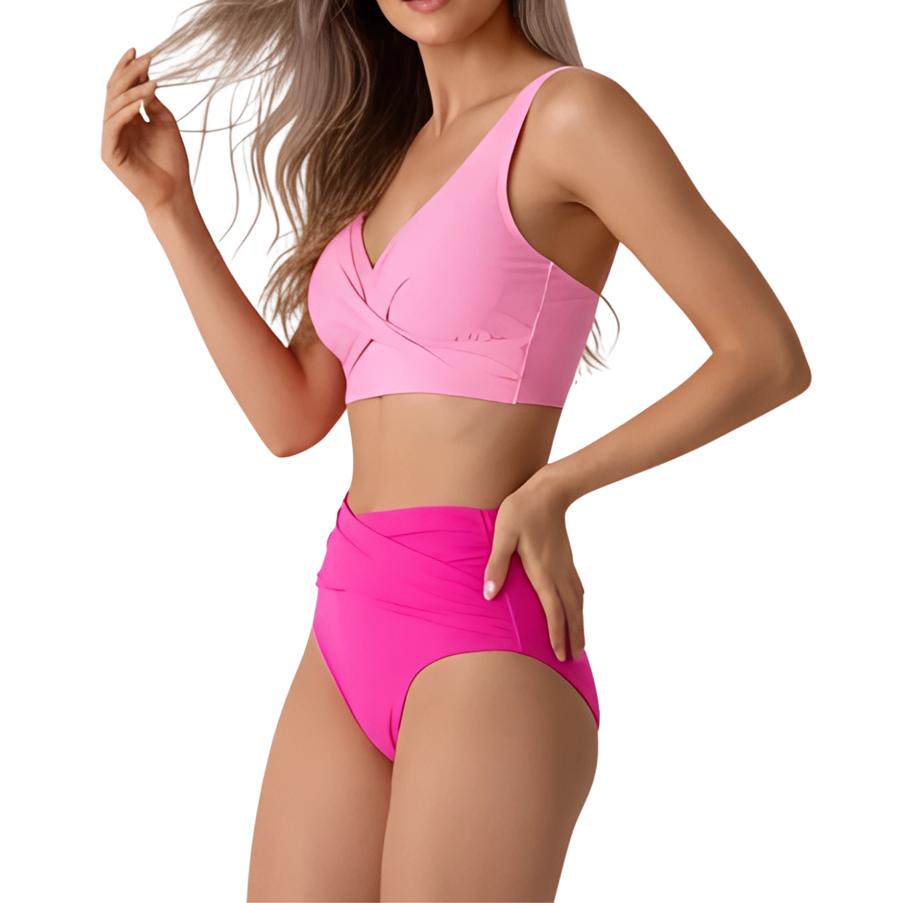 Bikini tiro alto Mila bicolor Rosa fucsia 2