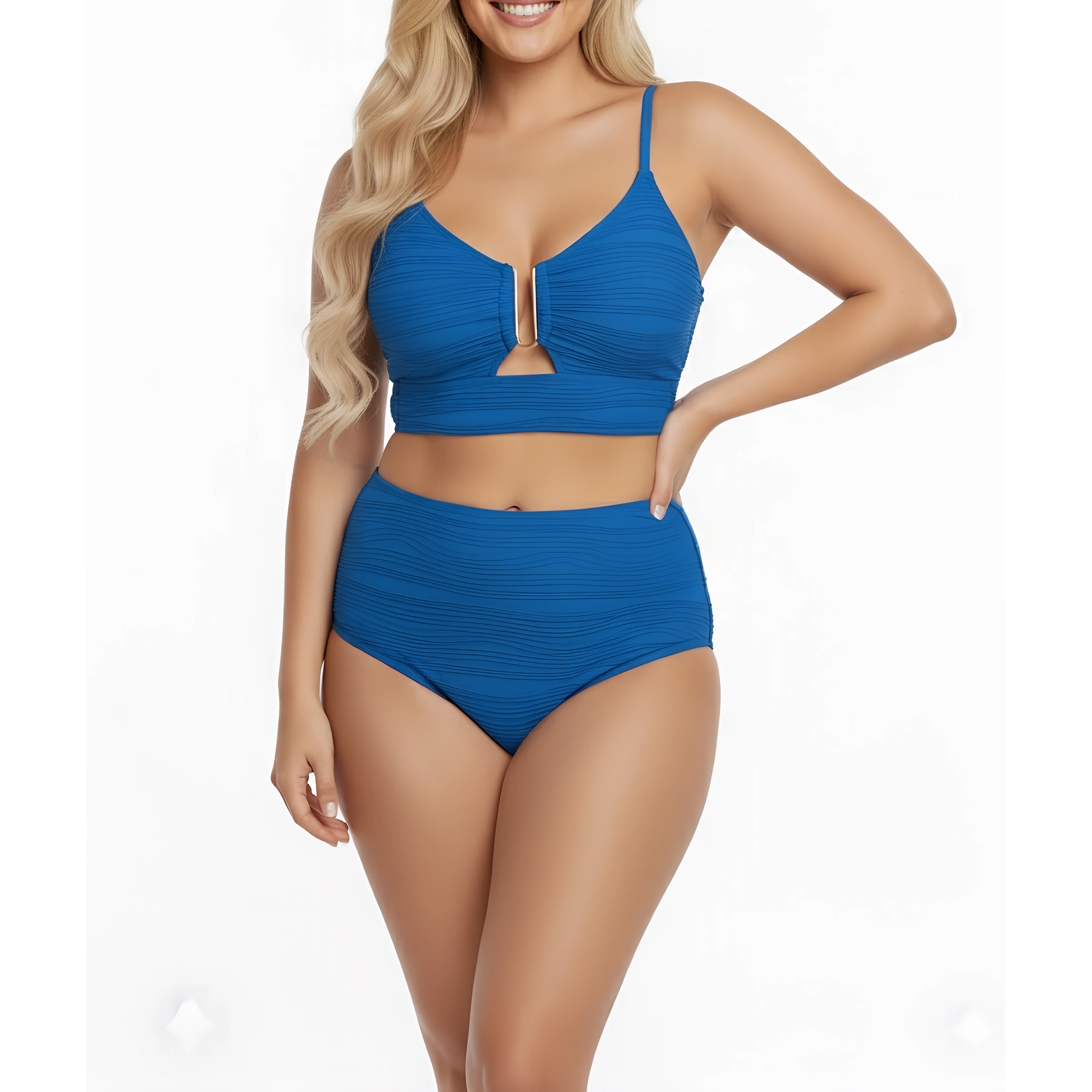 Bikini tiro alto mujer Victoria texturado azul 1