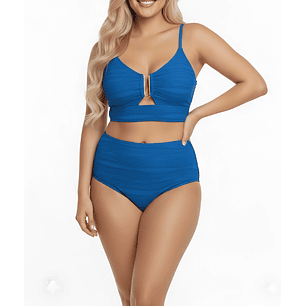 Bikini tiro alto mujer Victoria texturado azul