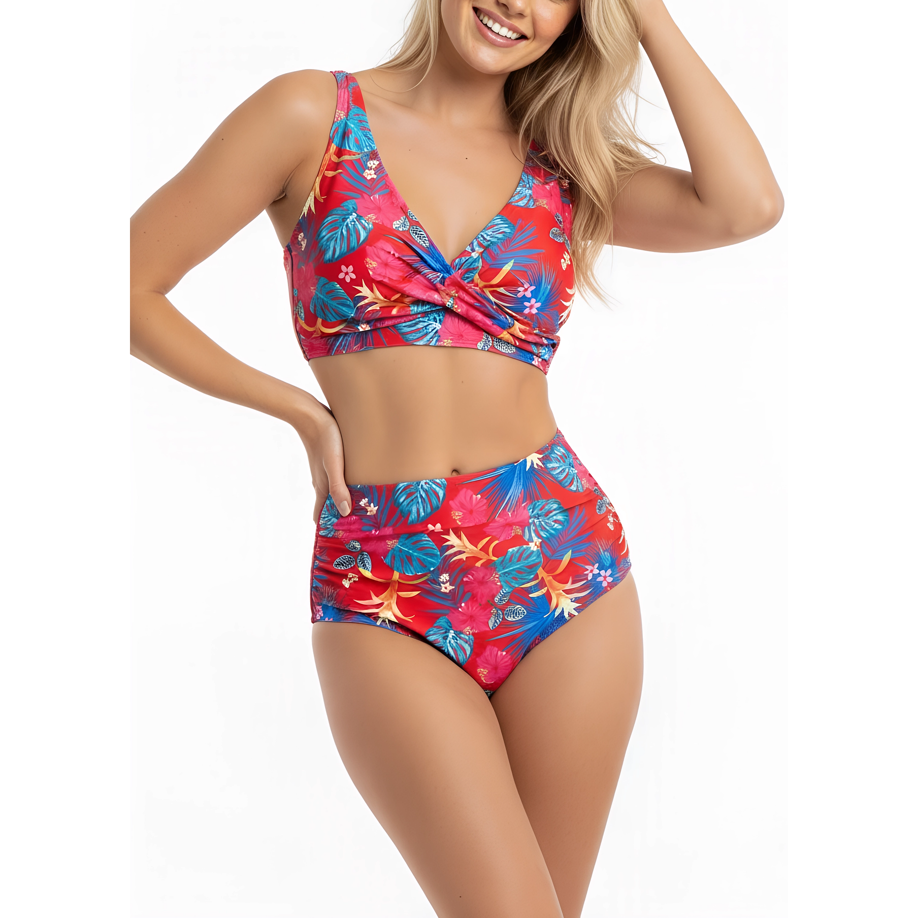 Bikini tiro alto mujer Malia Rojo + Kimono 2