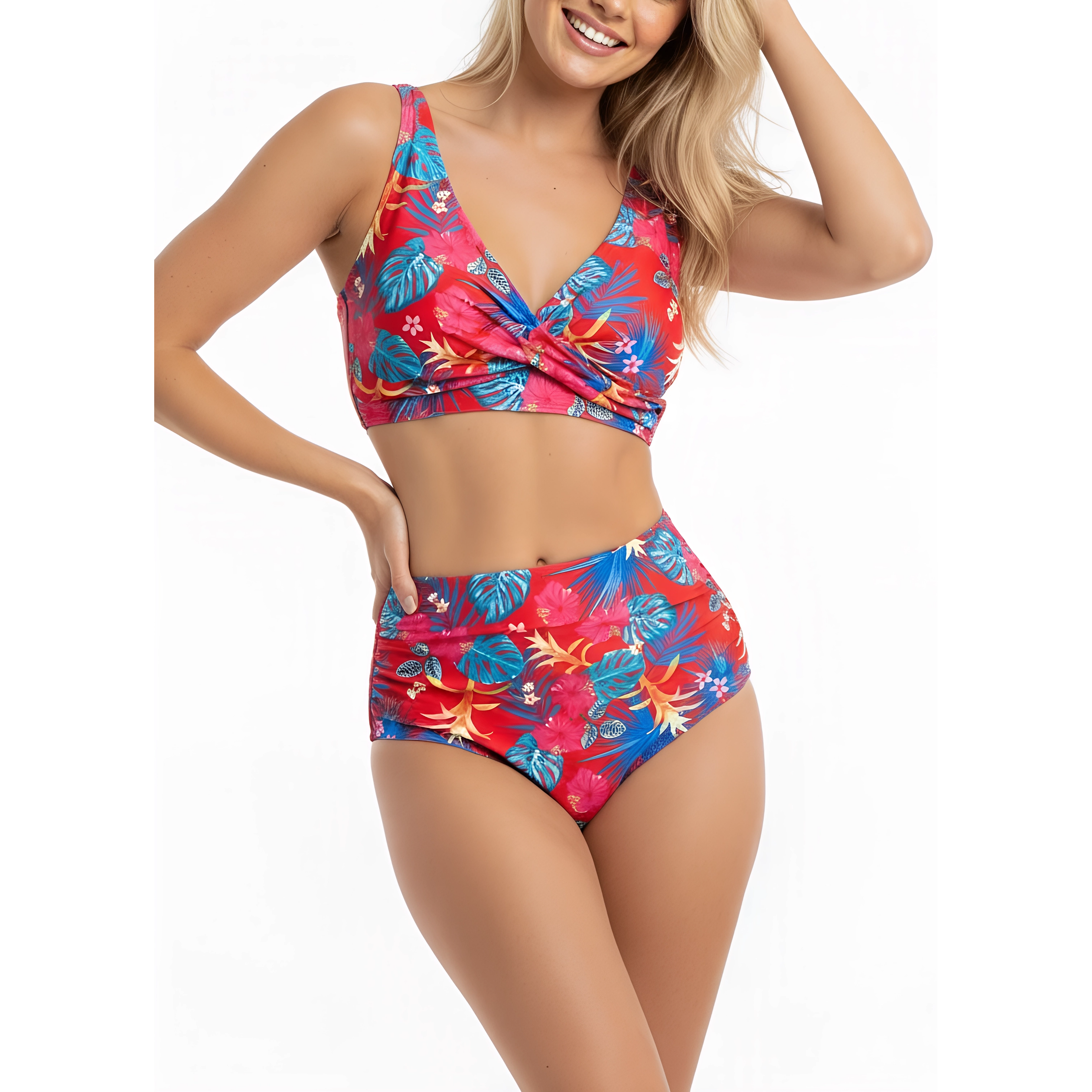 Bikini tiro alto mujer Malia Rojo + Kimono 2