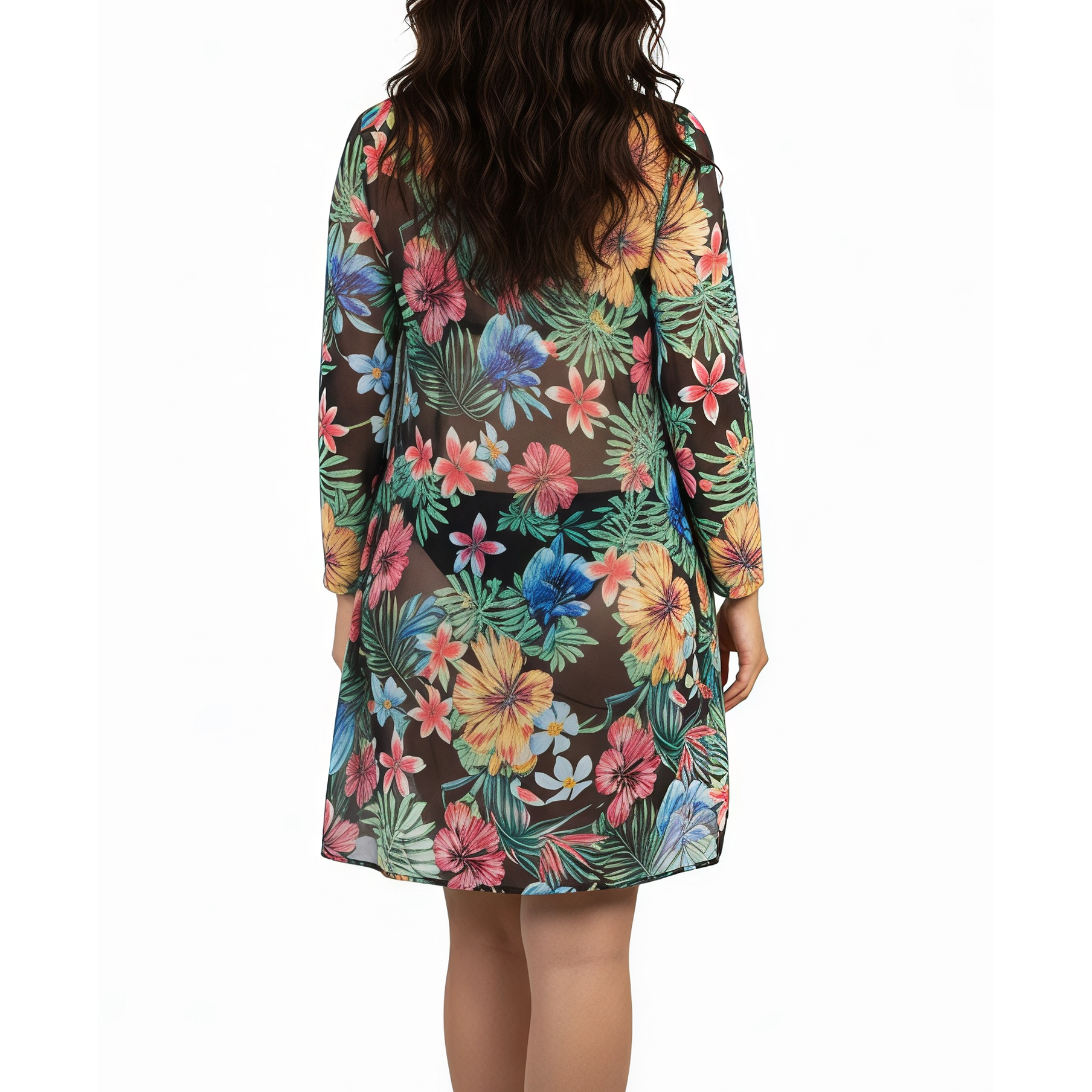 Kimono playa estampado Tropical Negro 4