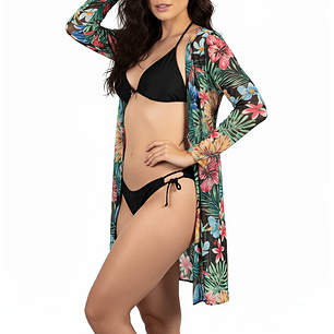 Kimono playa estampado Tropical Negro