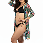 Kimono playa estampado Tropical Negro - Miniatura 1