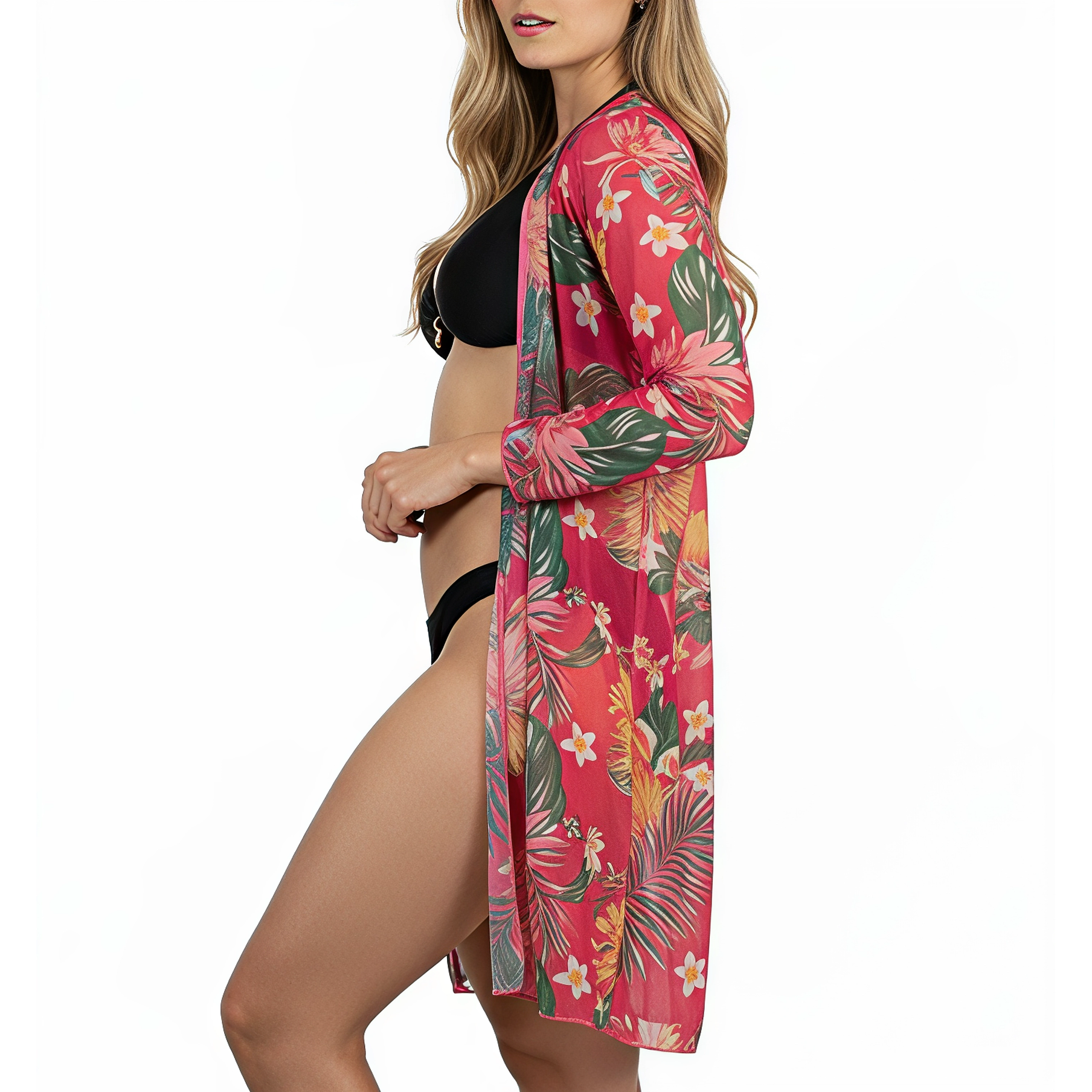 Kimono playa estampado Tropical Rosa 1