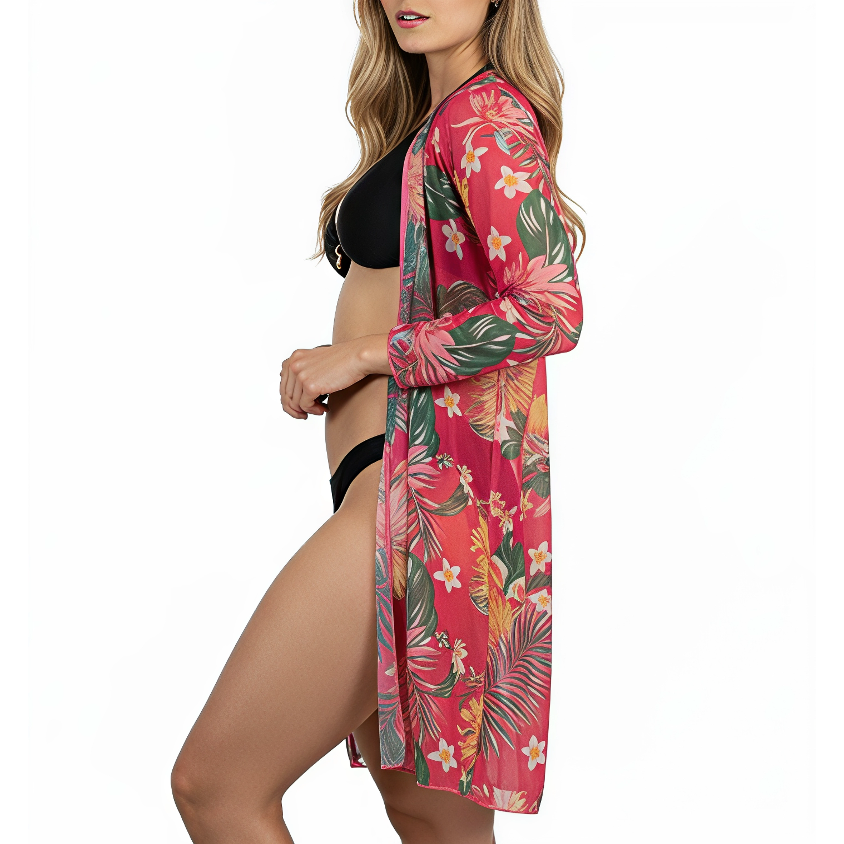 Kimono playa estampado Tropical Rosa 1