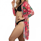 Kimono playa estampado Tropical Rosa - Miniatura 2
