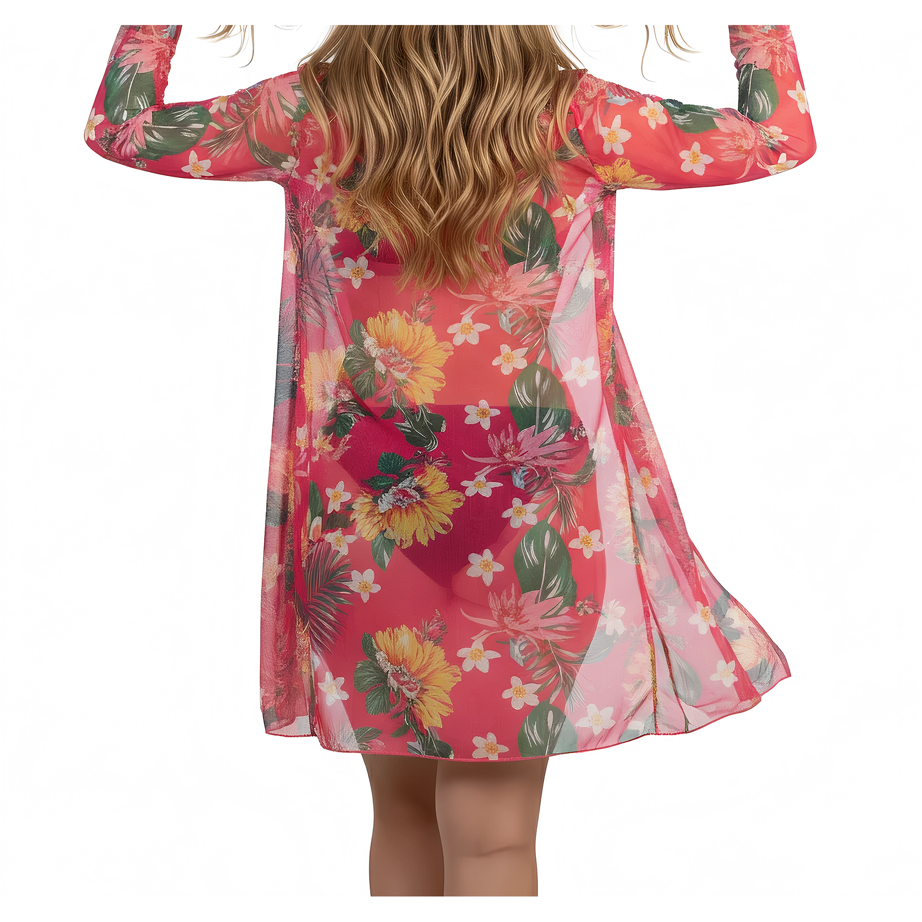 Kimono playa estampado Tropical Rosa 4