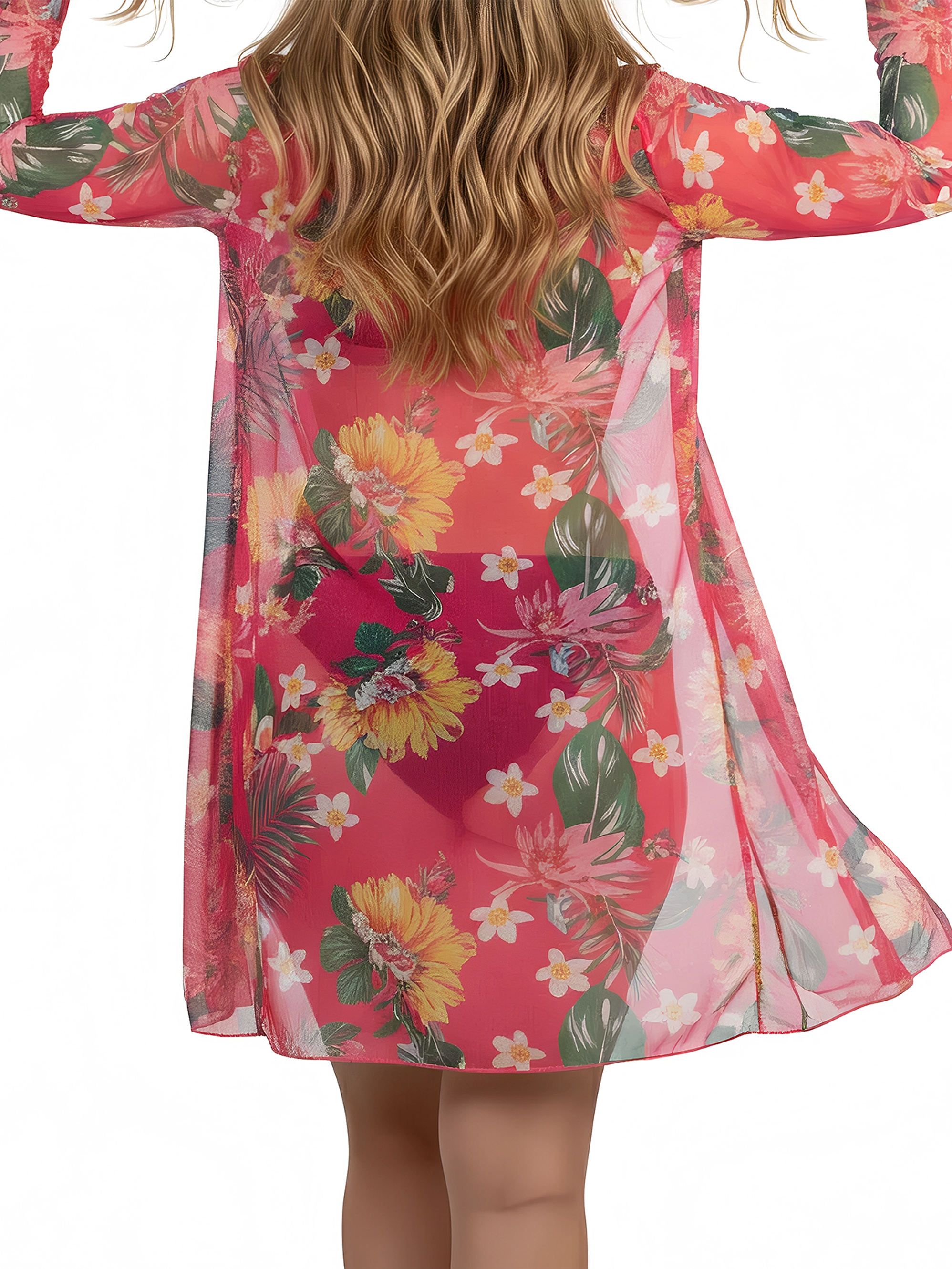 Kimono playa estampado Tropical Rosa 4