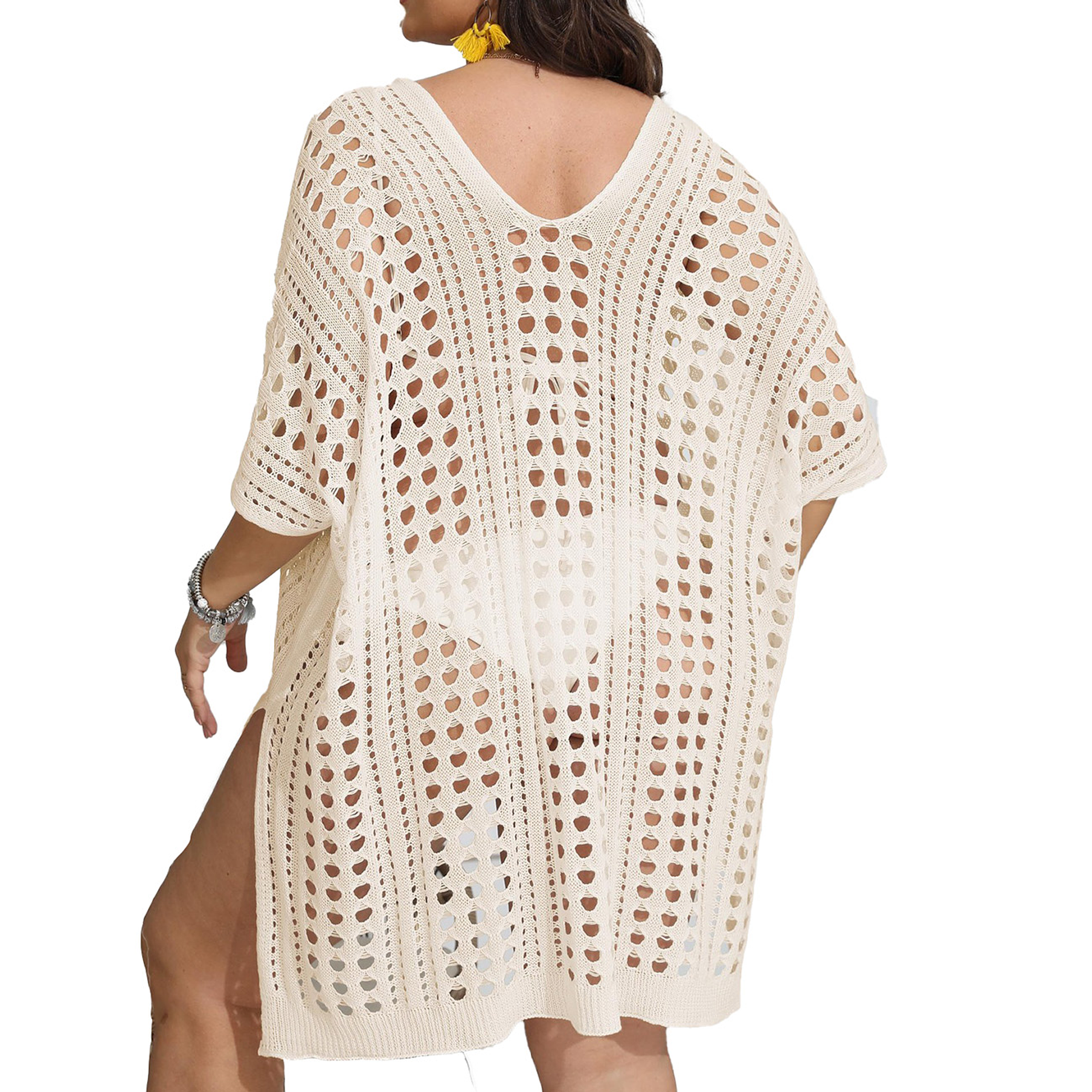 Capa playa tejida anse Plus size Crudo 2