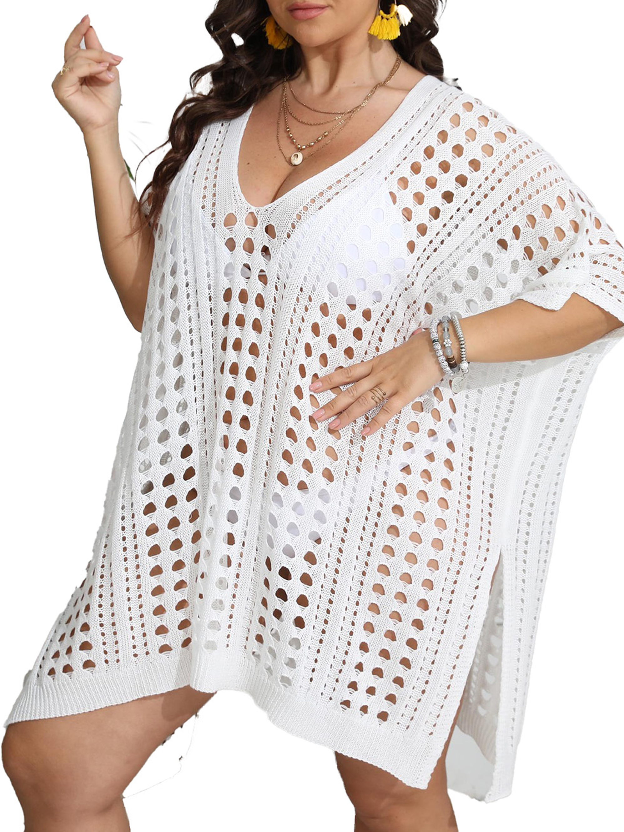 Capa playa tejida anse Plus size Blanco 1
