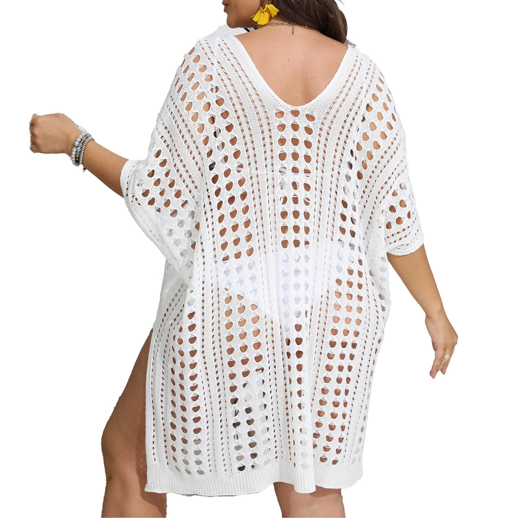 Capa playa tejida anse Plus size Blanco 2