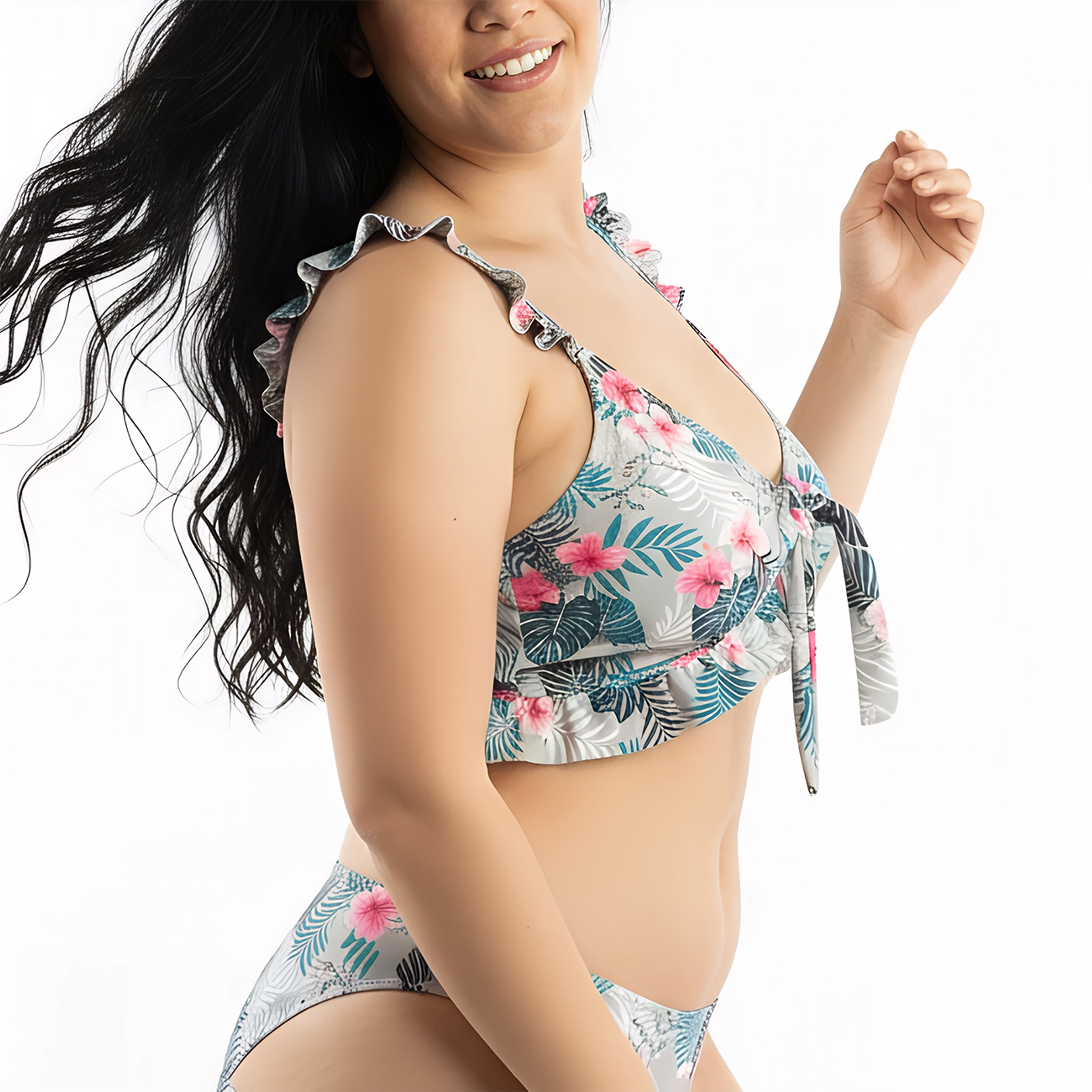 Top Bikini Mujer Tropical Ruffle Verde 3