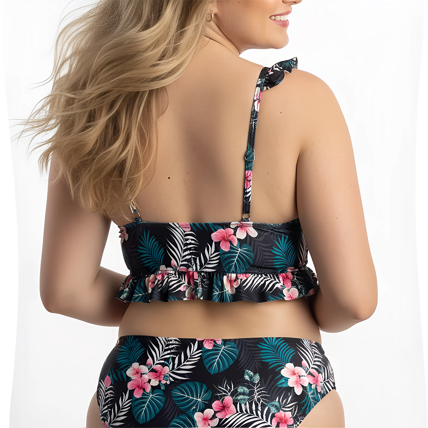 Top Bikini Mujer Tropical Ruffle Negro 2