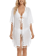 Kimono de Playa Blanco con Flecos - Miniatura 2
