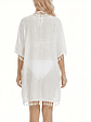 Kimono de Playa Blanco con Flecos - Miniatura 3