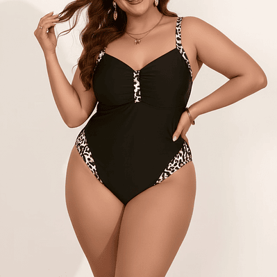 Traje de Baño Negro Animal Print Lateral