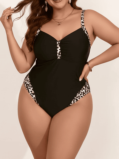 Traje de Baño Negro Animal Print Lateral