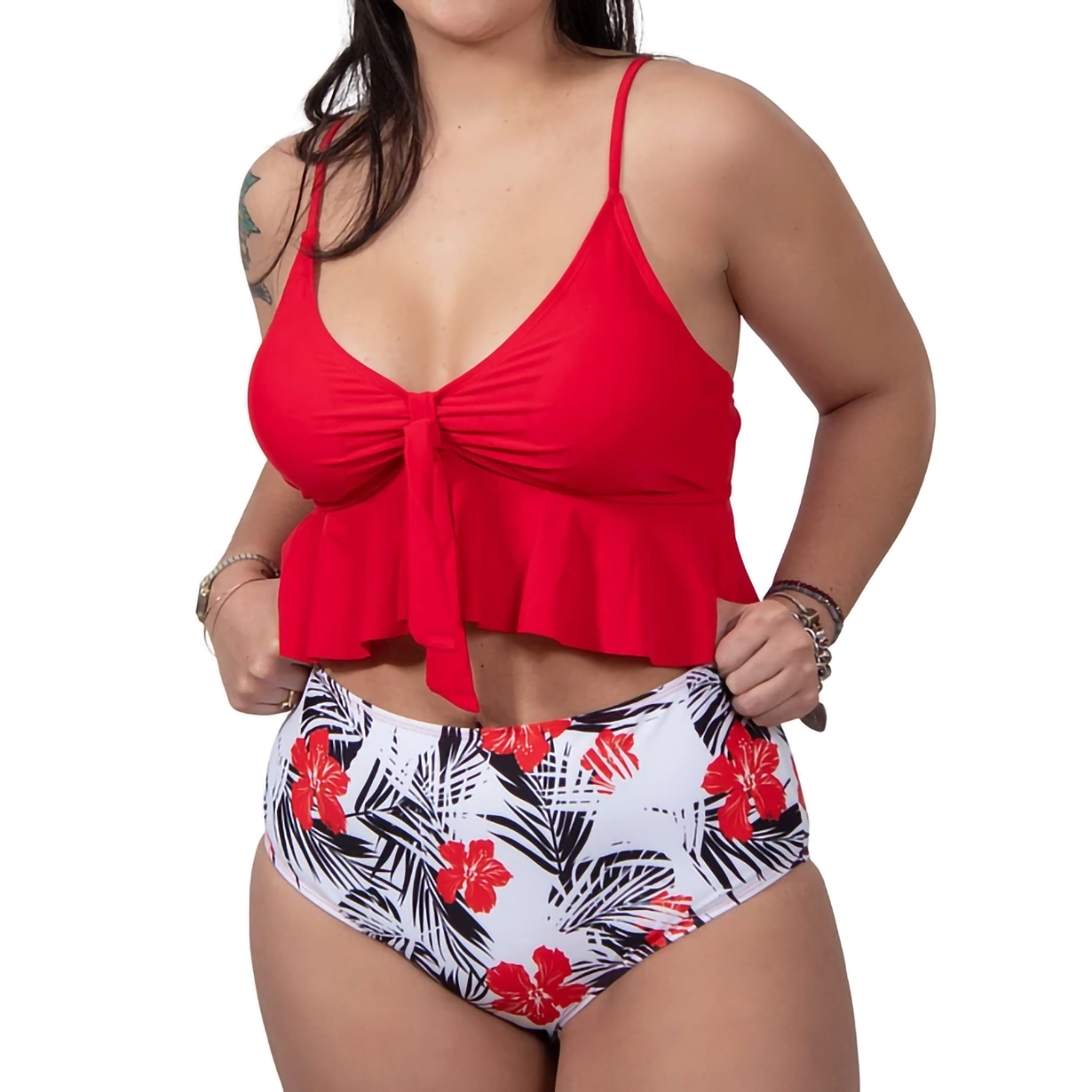 Bikini tiro alto Top Ruffle Rojo 1