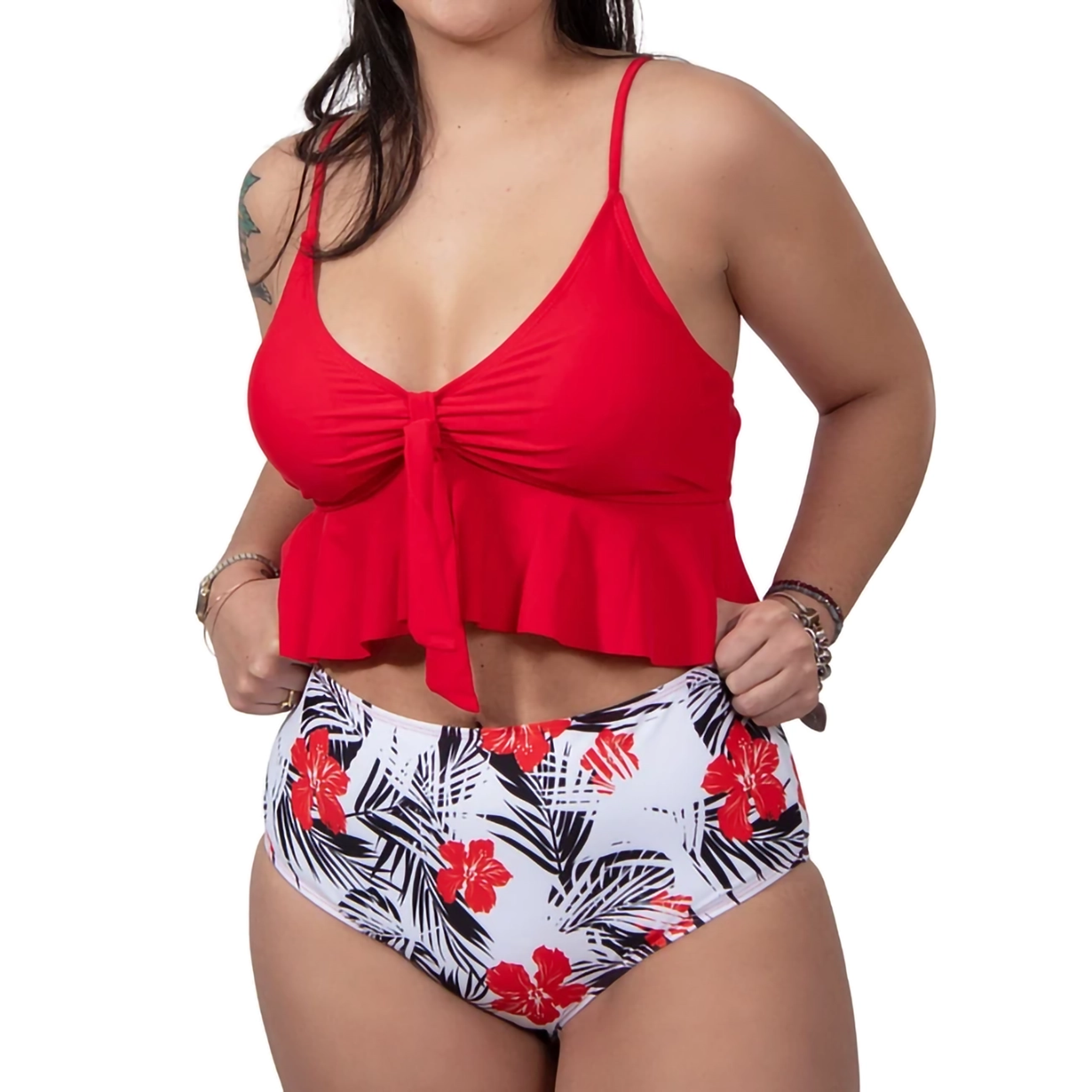 Bikini tiro alto Top Ruffle Rojo 1
