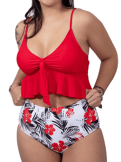 Bikini tiro alto Top Ruffle Rojo