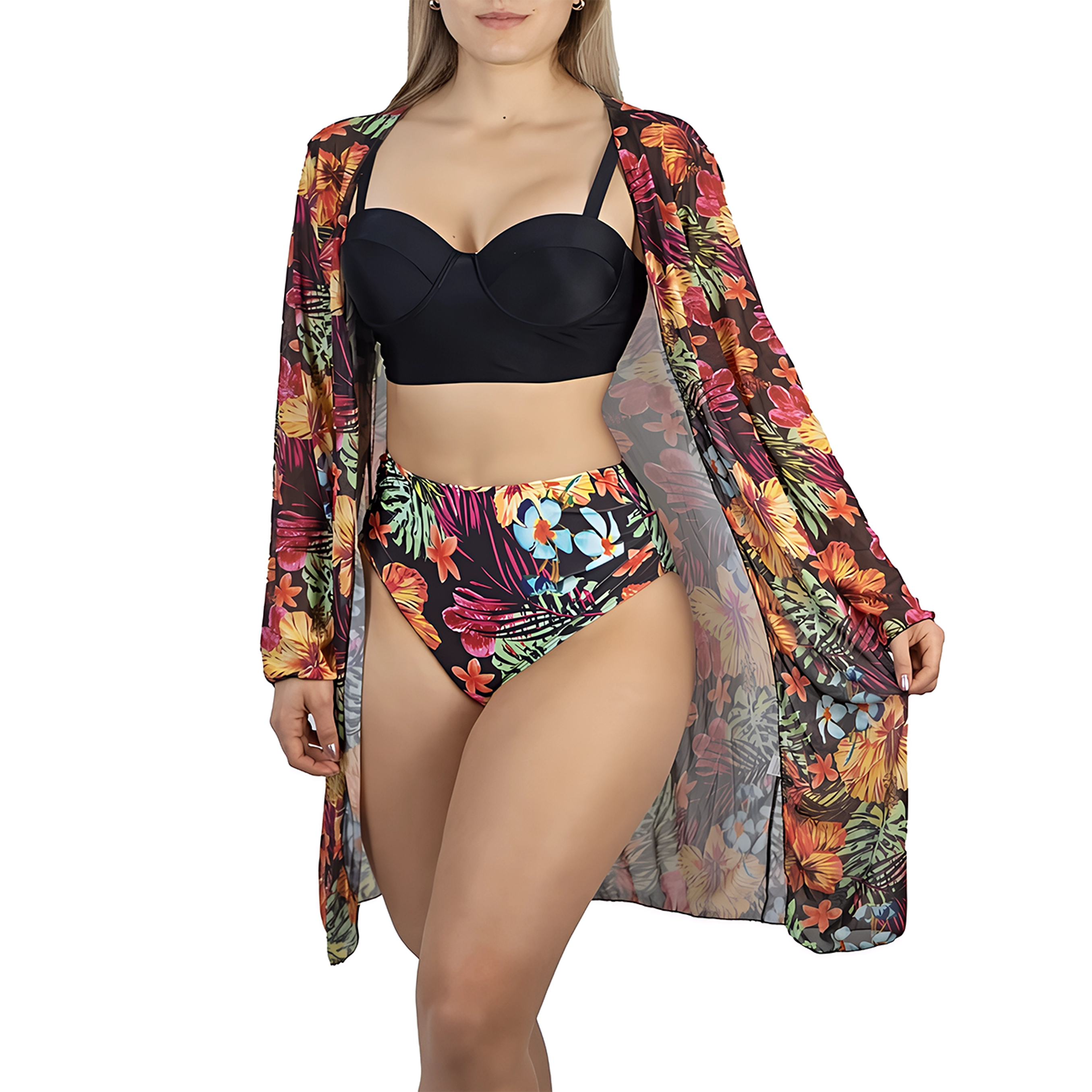 Bikini tiro alto + salida playa Black 1