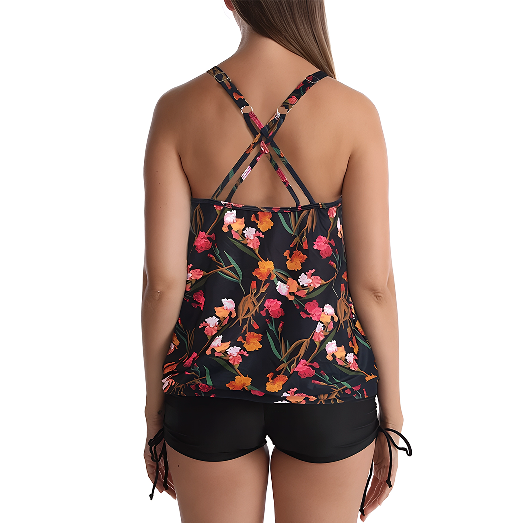 Tankini tiro alto sport Negro Floral 2