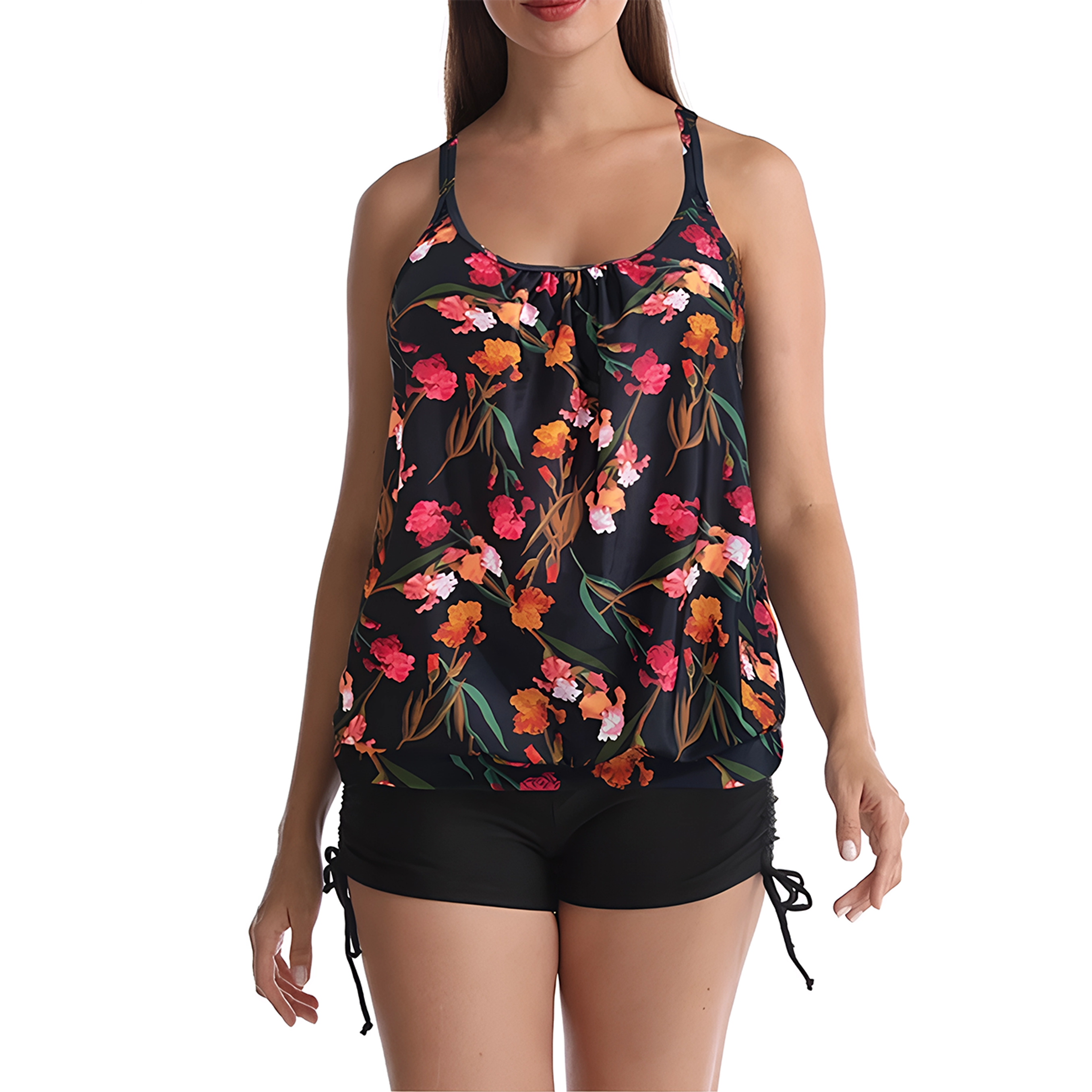 Tankini tiro alto sport Negro Floral 1
