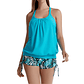 Tankini tiro alto sport turquesa hojas - Miniatura 1