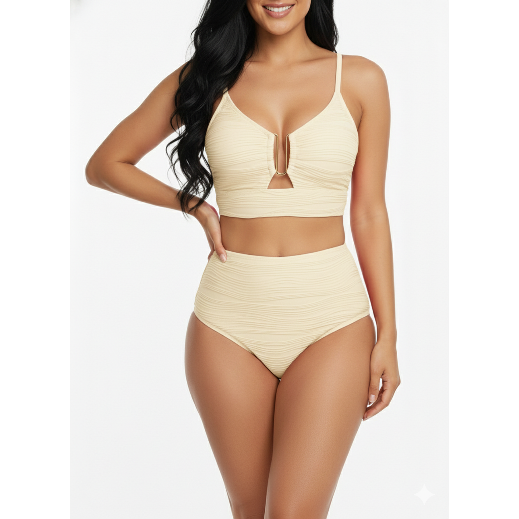 Bikini tiro alto mujer Victoria texturado Crema 1