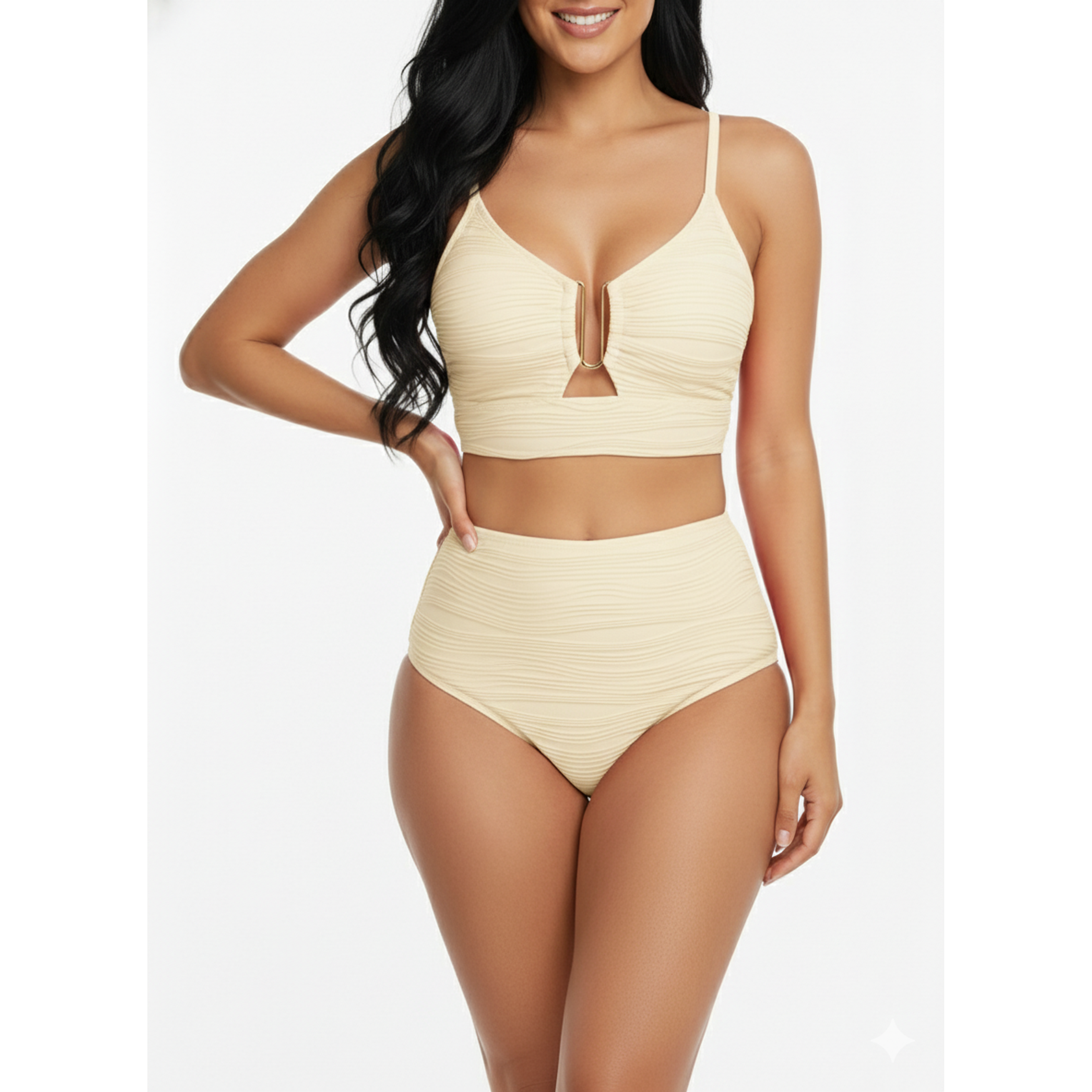Bikini tiro alto mujer Victoria texturado Crema 1